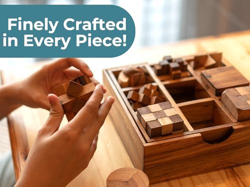 BSIRI 9 in 1 Wooden Brain Teaser Puzzles for Adults Teens Box Set Wood Hard Level 10 Impossible Mind Wood Brain Teaser Games 3D Hand Puzzle Sets for Decoration and Mini Toys - Image 5