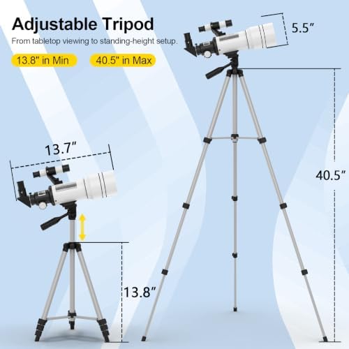 Telescope for Kids and Adults, Astronomical Telescopes (15X-150X) with Fully Multi-Coated Optics, 70MM Aperture 300MM Refracting Telescope for Moon, Astronomy Beginners Gifts with Phone Adapter - Image 5