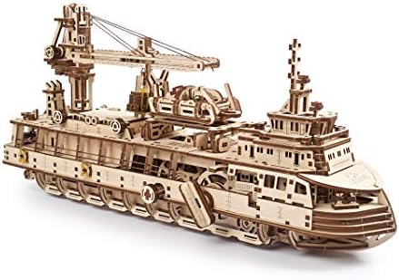 UGEARS Research Vessel 3D Wooden Puzzles for Adults - Wooden Model Kits for Adults Model Ship Kit for Adult Mechanical Model Kit Puzzle Brain Teaser Hobby Set Home Decoration by UGEARS-ModelingJoy
