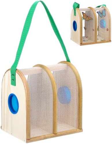Yinkin Wooden Bug Cage Dual Chamber Critter Box Butterfly Cage with Nylon Carrying Strap Wooden Bug Box Critter Insect Viewer Catcher Habitat Summer Camping Vacation Outdoor Stem Educational Activity by Yinkin