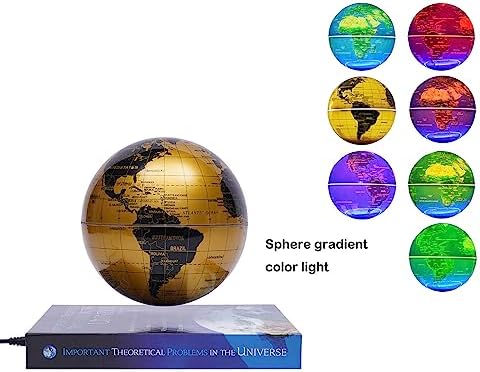 Magnetic Levitation Globe w/Book-Shaped Base, 6 Inch Rotating Geographic Globe with LED Light, Auto Rotation Suspended Floating World Map Night Light for Table Desk Decor Holiday Gift, Gold - Image 4