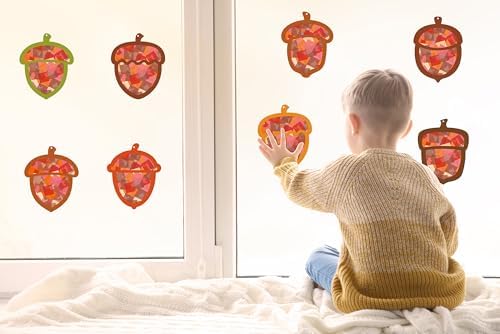 Renbuzhu 40-Pack Fall Acorn Paper Suncatchers Crafts Kit - DIY Autumn Stained Glass Window Decorations for Thanksgiving Activities, Art Projects - Image 3
