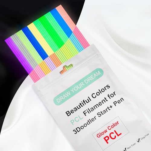 Kretrum Glow in the Dark 3D Doodler Pen Refills for 3Doodler Start+ 3D Pen 2.5mm PCL Filament Refills Packs 10 Colors Glow Filament Each Color 10 pcs Total 100 pcs Only Fit for 3Doodler Start Pen by Kretrum