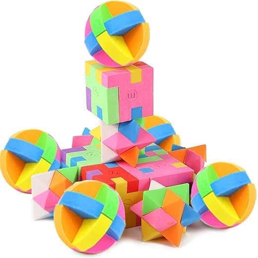 PROLOSO 15 Pcs Puzzle Cube Pencil Erasers Kids Party Favors Classroom Student Prizes Brain Teasers - Image 4