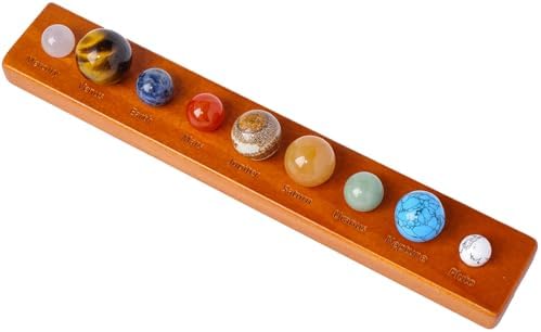 Runyangshi Nine Planets Crystal Ball Set in Display Case - Natural Stone Solar System Model with Black Foam Liner, Space & Astronomy Decor Collection by Runyangshi