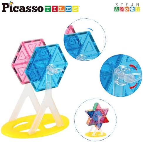 PicassoTiles Magnet Tile Building Blocks Ferris Wheel Amusement Rotating Accessory Kit Compatible with Full Sized Magnetic Tiles Construction Toy Set Education STEM Learning 3D Toddler Kid Age 3+ PT09 - Image 2