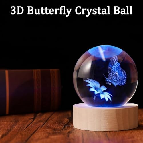 3D Butterfly 60mm Crystal Ball Night Light Decor Gifts for Women - Image 3