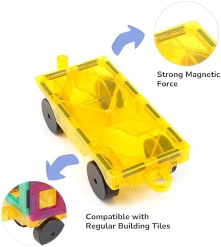 Magnetic Tiles Car Set Truck Kit Toy with Stronger Magnets, Educational Magnet Cars with Re-Enforced Hitch and Long Bed for Girls Boys Toddler Ages 3+ (Green & Yellow) - Image 3