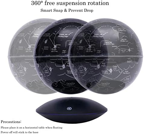Magnetic Levitation Globe w/UFO-Shaped Base, 6 Inch Rotating Geographic Globe with LED Light, Auto Rotation Suspended Floating World Map Night Light for Table Desk Decor Holiday Gift, Black - Image 5