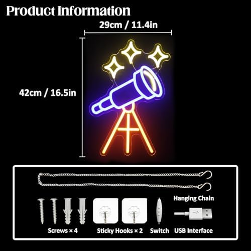 Telescope Neon Sign Stars LED Light for Bedroom Man Cave Game Room Decor - Image 3