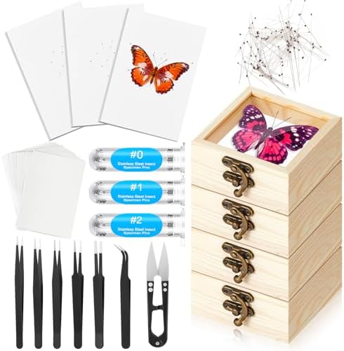 Spiareal 32 Pcs Insect Specimen Tools Kit Include 3.54 x 3.54 x 1.77 in 4 Pcs Display Case Box 3 Foam Pinning Board 3 Tubes Pins 6 Tweezers Butterfly Insect Pinning Kit Entomology Collection Supplies by Spiareal