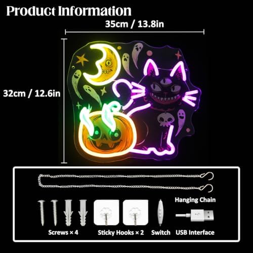 Three Eyed Cat Pumpkin Neon Sign Scary Ghost LED Neon Light Halloween Decor - Image 2