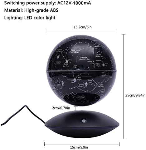 Magnetic Levitation Globe w/UFO-Shaped Base, 6 Inch Rotating Geographic Globe with LED Light, Auto Rotation Suspended Floating World Map Night Light for Table Desk Decor Holiday Gift, Black - Image 2