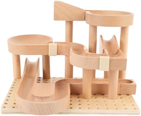 Jiawu Wooden Marble Model Building Kit, Educational Beech Wood Construction Stable Track Design, Mechanical Marble Assembly Model Kit with Assembly Track Blocks Beads for Kids and Adults by JIAWU