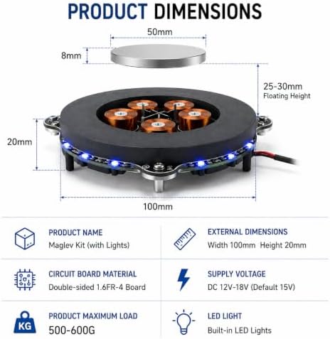 Magnetic Levitation Display Stand with LED Light, 2.5-3cm Floating Height DIY Magnetic Levitation Module for Collectibles and Desk Decor - Image 5