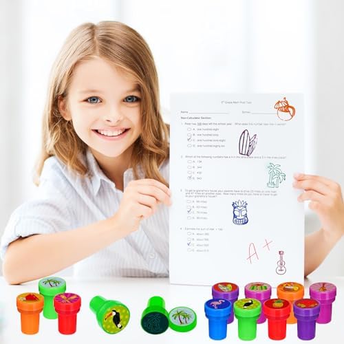 Cinrobiye 24 Pcs Hawaiian Luau Stampers for Kids, Tropical Party Favor Set, Hawaii Theme Stampers with Palm Tree Hibiscus Surf Designs, Luau Birthday Party Supplies, Classroom Rewards, Goody Bags - Image 5