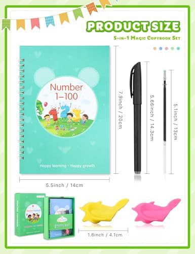 Magic Practice Copybook, Reusable Writing Practice Book, Handwriting Aid Practice for Preschool Kids Age 3-8 Calligraphy (5 Books with Pens) - Image 2