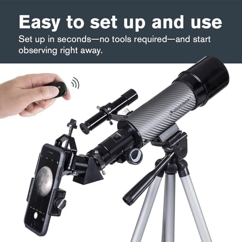 Celestron Travel Scope 60DX Portable Refractor Telescope – 60mm Aperture, Fully-Coated Glass Optics – Includes Bonus Phone Adapter, Backpack & More – Ideal for Beginners & Travel - Image 2