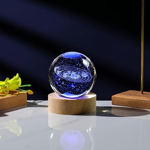 3D Solar System Crystal Ball with LED Colorful Lighting Touch Base, Solar System Model Decor Science Astronomy Gifts God Bless The World Easter Religious Space Gifts Decor - Image 5