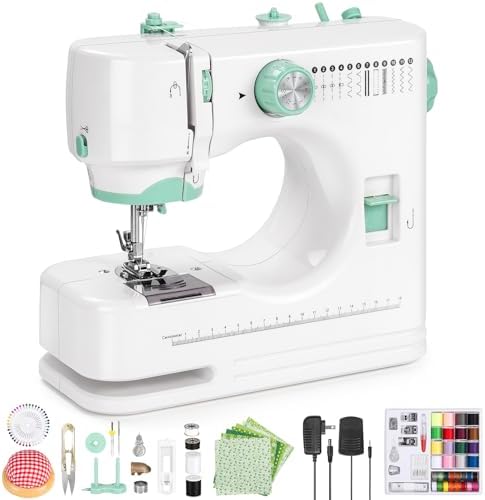 Sewing Machine for Beginners, Mini Sewing Machine with Sewing Kits, Electric Portable Sewing Machine with Full Featured, Built-in 12 Stitches, Twin Needle by Uwyriwooq