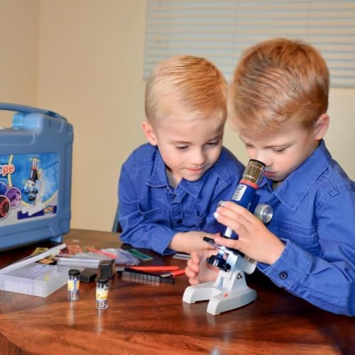 58-Piece Kids Microscope Kit - 100X-1200X Magnification, Metal Body, LED Light, Carrying Box - Science Experiment Toy for Kids Ages 5-12 - Image 2