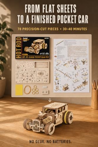EWA Eco-Wood-Art Pocket Hot Rod - 3D Wooden Puzzle Mechanical Model Kit DIY Wood Construction Set - Image 4
