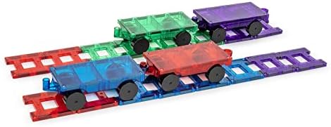 Playmags Magnetic Tiles Train Set, 20 Piece Accessory Set Includes 4 Trains, Stronger Magnets, Building Blocks Add-On, STEM Toys for Kids. by Playmags
