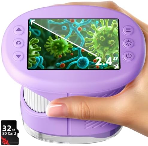 Odatay 2.4" 4K 1000X Digital Kids Microscope with 32G Card 12 Slides Purple by Odatay