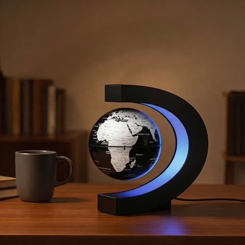 Magnetic Levitation Floating Rotating World Globe with LED Frame Lights, C Shape Levitating Globe, Touch Switch Night Light, Cool Tech Gifts for Men Dad Boys Kids, Office Desk Decor and STEM Gift - Image 5