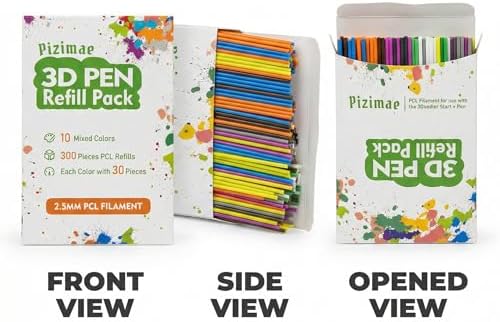 3doodler Start Pen Filament 300 PCS 3D Pen Refills, 10 Random Colors PCL Low Temperature 2.5mm Diameter Only Compatible with 3Doodler Start Pen, Gift for Kids-pizimae 3D - Image 5
