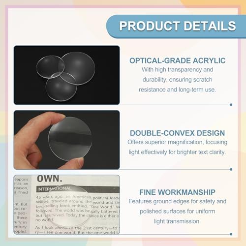 PATIKIL 10 Pack Biconvex Lens, 50mm Dia. 180mm Focal Length Spherical Optical Lenses Magnifier Paperweight Acrylic Double Convex for DIY Office Desk Home Science Experiment Telescope - Image 3