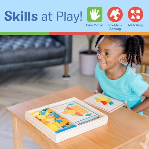 Melissa & Doug Pattern Blocks and Boards with 120 Multi-Colored Wooden Shape Tiles, 5 Double-Sided Puzzle Boards, Tangram Puzzles, Montessori Toys for Girls & Boys - Image 5
