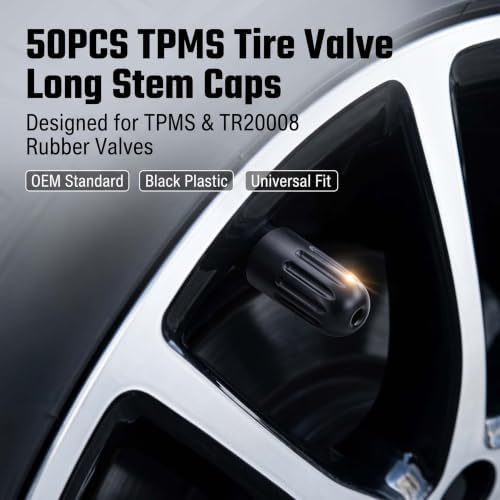 50PCS TPMS Tire Valve Long Stem Caps, Black Plastic Valve Caps Universal - Image 4