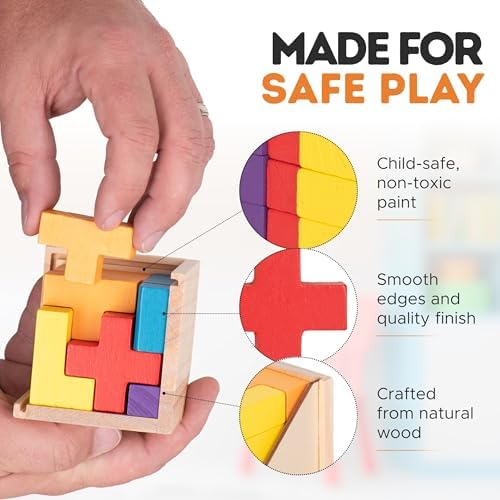 Zen Fun Wooden Brain Teaser Puzzle Cube - Montessori Toy Colorful Cube Puzzle for Kids Ages 5-7 and Easy Mind Puzzle for Adults - 20 Pieces - Image 6