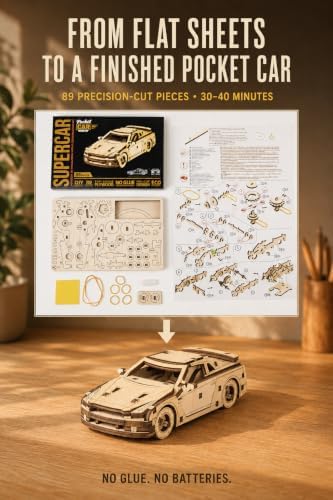 EWA Eco-Wood-Art Pocket Supercar 3D Wooden Puzzle, 89 Pieces, Ages 14+, 4.76 x 2.28 Inches, Wood Construction Model Kit - Image 4