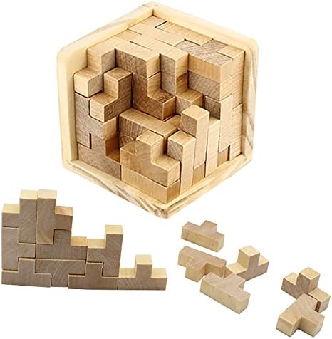 AHYUAN Wooden Brain Teaser Puzzles Cube Stocking Stuffers Wooden Puzzles T-Shaped Jigsaw Logic Puzzle Educational Games Toy for Kids and Adults (Natural) by Ahyuan