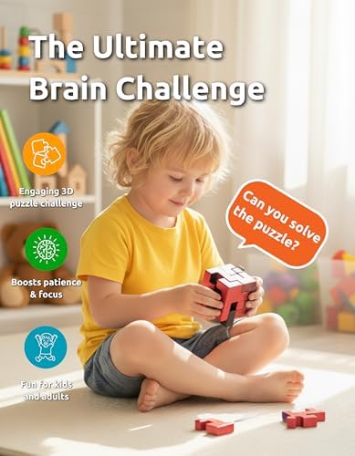 Cubix 3D Interlocking Brain Teaser Puzzle Cube, Reddish Brown Dual Tone, Precision Crafted Logic IQ Challenge, Compact Travel Fidget, Screen Free for Kids Ages 3 Plus - Image 2