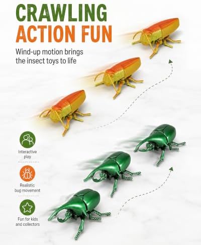 2-Pack Wind-Up Beetle Toy, Movable Head & Tail Insect (Beetle+Locust) - Image 3