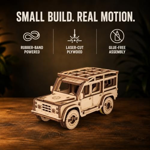EWA Eco-Wood-Art Pocket SUV - 3D Wooden Puzzle Mechanical Model Kit DIY Wood Construction Set - Image 3