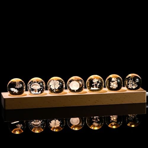 Qianwei 3D Crystal Ball Flower Decor Crystal Ball with Led Lamp Base - Best Birthday Gifts for Man Teacher Boy Kids Girls Men - Sunflower Mushroom Clover Dandelion Lotus Peony Lily by QianweiCrystal