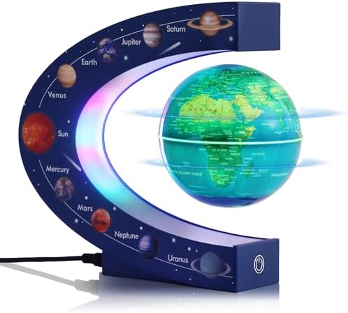 Magnetic Levitation Floating Rotating 3in Globe With Colored Lamp For Men Boss Cool Office Decor Gifts Or Kids Desk Toys,Nine planetary solar systems astronomy educational cosmic earth globe by KAIMC
