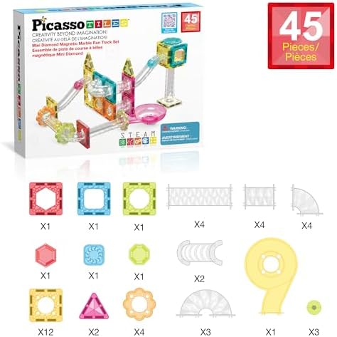 PicassoTiles Magnet Tiles Building Block Travel Size Magnetic Marble Run Construction Toy Set Mini Diamond Marble Racetrack Building Blocks Playset Education STEM Learning Kit Boy Girl 3+ PTMG45 - Image 3