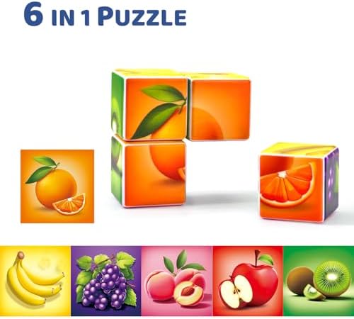 Pairez Toys Magnetic Blocks Toddler Toys, 1.65 inch Large Building Cubes for Kids Boys & Girls Age 1+, Fruit Magnet Puzzle Cubes, Preschool Educational Brain Teaser Toys - Image 7