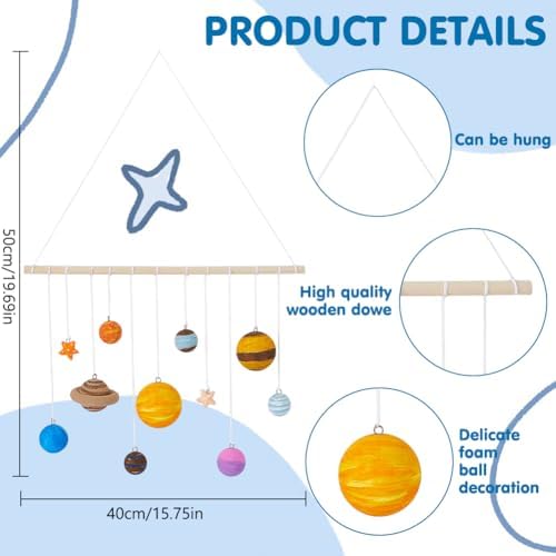 WEBEEDY DIY Solar Foam Ball Wall Hanging Kit Unpainted Hanging Solar Project Kit for Crafts Making,Solar System Model with Foam Balls Pigment Brush for Party Hanging Decor Christmas Birthday Gift - Image 3
