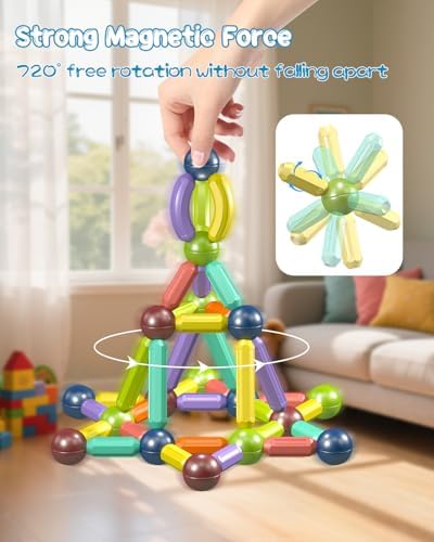Magnet Toys Magnetic Building Blocks, STEM Starter Toys for Kids Age 3-5 Preschool, Montessori Learning Magnetic Sticks and Balls, Gift for Christmas Birthday (52PCS) - Image 3
