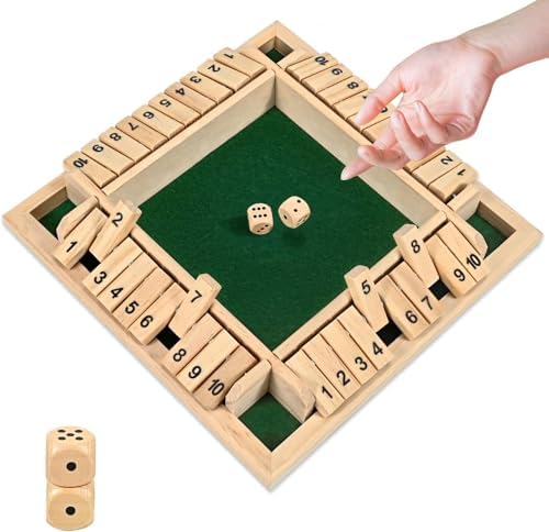 Shut The Box Game 2-4 Players Classic Dice Board Game 10 Numbers Table Math Games Traditional Wooden Family Game for Night Pub Bar Classroom Travel Improves Mathematical Skills (Green) by CRETVIS