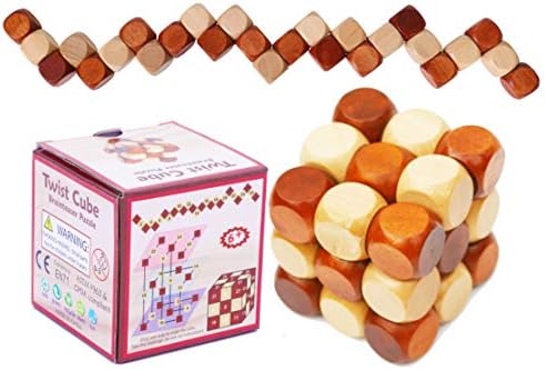 Wooden Twist Cube IQ Puzzle, Brain Teaser Puzzle for Kids and Adults by Toys+of+Wood+Oxford