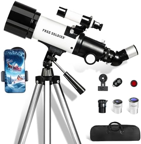 Telescope for Adults Astronomy Beginners - 70mm Aperture and 400mm Focal Length Astronomical Refractor Telescope Great Astronomy for Christmas with Package, White by FREESOLDIER