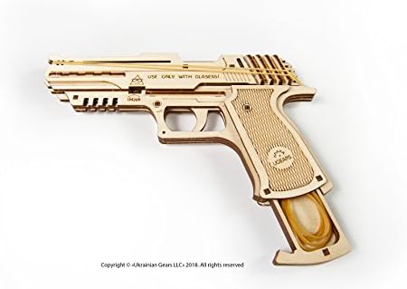 UGEARS Wolf-01 Handgun 3D Wooden Puzzles for Adults - Wooden Model Kits for Adults Rubber Space Band Handguns Mechanical Handgun Models Wood Puzzle Gun Brain Teaser, Hobby Set - Image 3