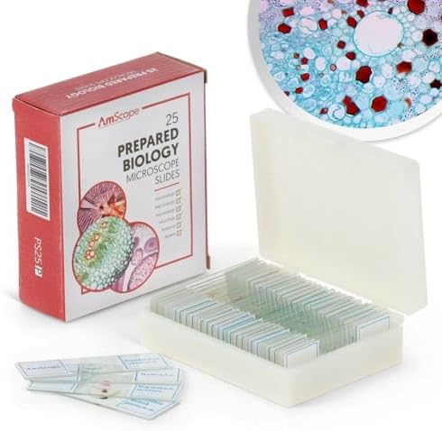 AmScope PS25P Prepared Microscope Slides, Plastic Case, 25pc by AmScope